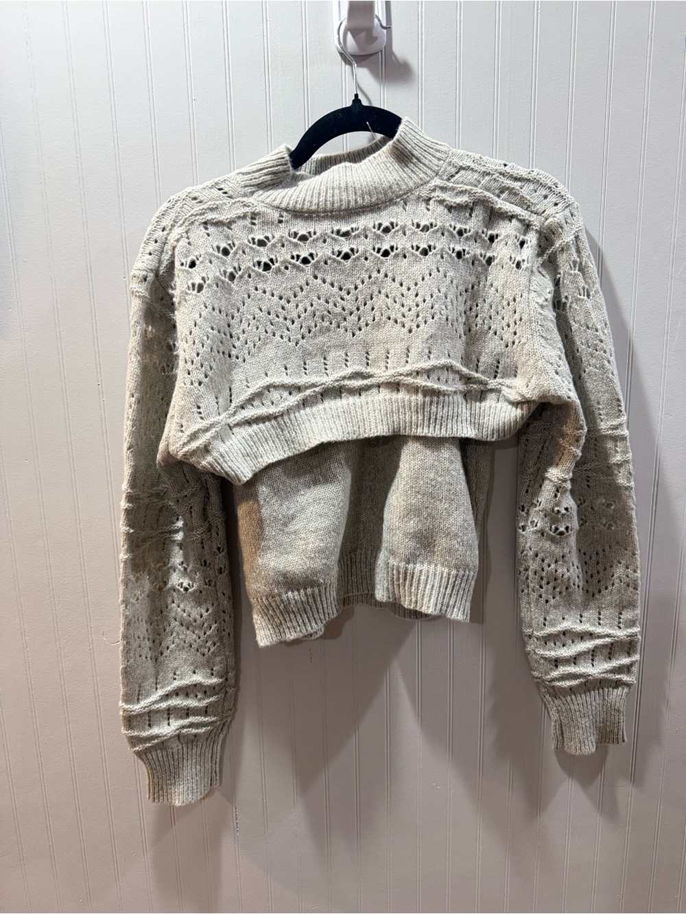 Cupshe Cream Open-Knit‎ Cropped Turtleneck Sweater